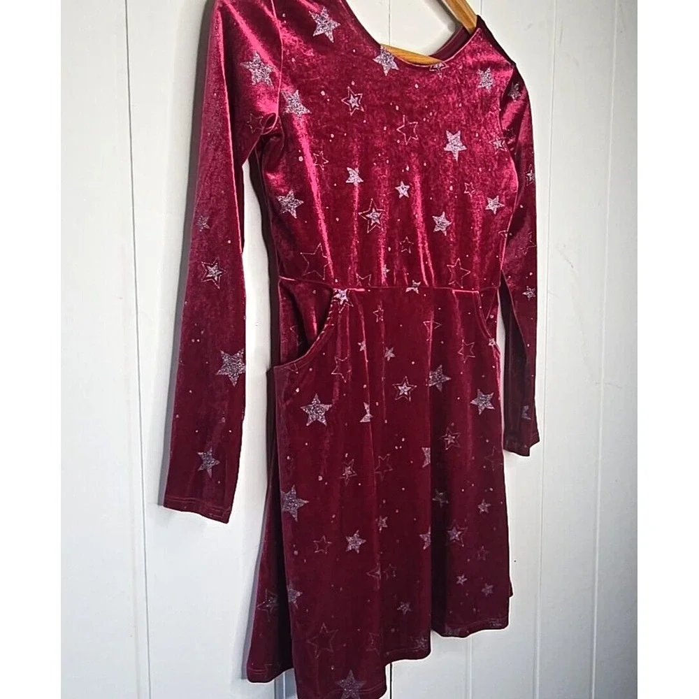 Gymboree Velvet Star Dress Kids‎ XL 14 Burgundy Glitter Celestial Holiday Skater